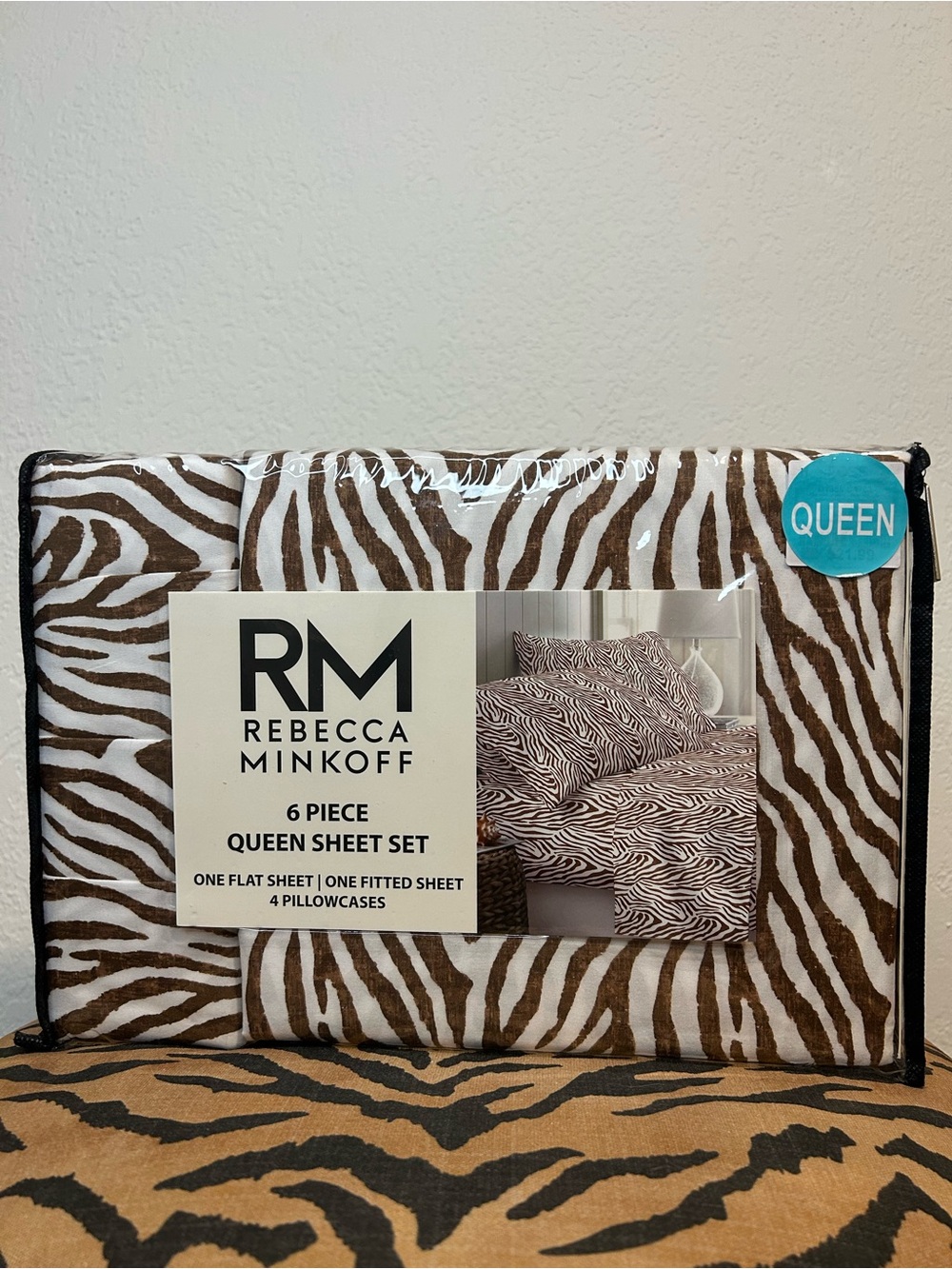 NEW Rebecca Minkoff Brown and White Zebra Print 6-Piece Queen Sheet Set